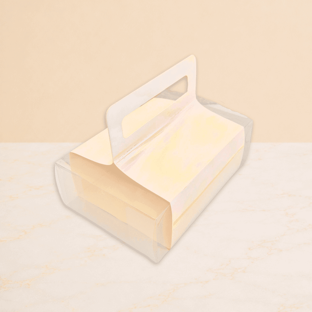Caja acetato con manigueta de cartón tornasol